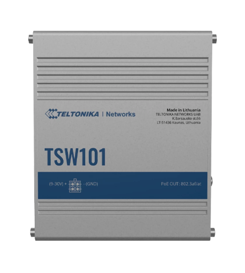 Switch industriel certifié E-Mark pour véhicule 5 ports Ethernet PoE+  gigabit alimentation 9-30 VDC TSW101 Teltonika